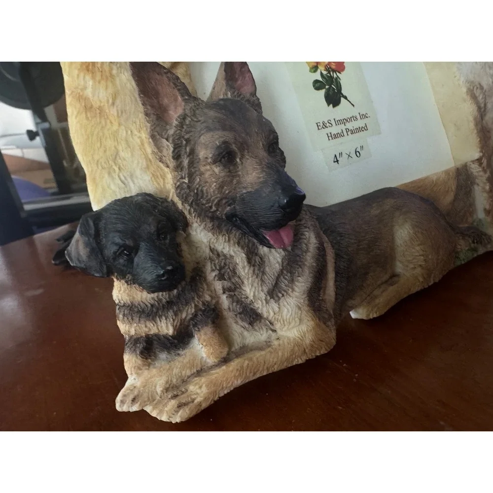 E&S Imports German Shepherd Dog 3D Hand Painted Resin Picture Frame Vintage EUC